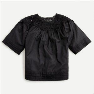 NEW J Crew  Crochet Top in Cotton Voile NWT S Black Relaxed Fit